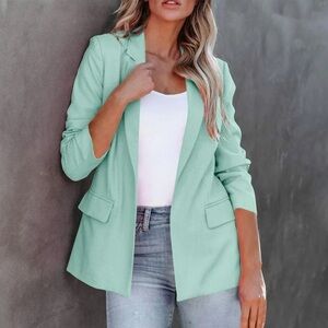 🏰🆕🌿STRUT & BOLT: MINT-BLUE Rouched Blazer SMALL